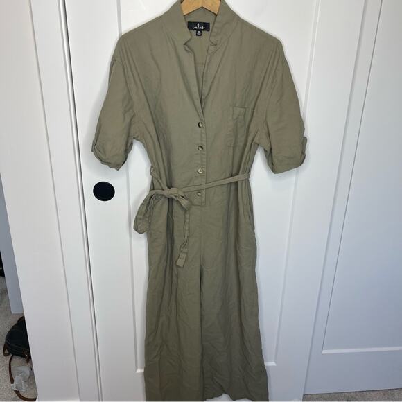 Lulus Your Lucky Day Olive Green Short Sleeve Culotte Jumpsuit Size Medium - Picture 2 of 7